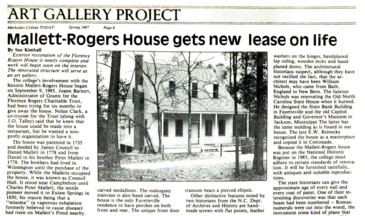 Thumbnail image of article about the Mallett-Rogers House from the spring 1987 issue of MC Today