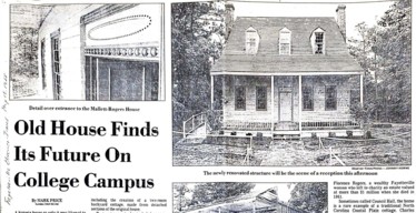 Thumbnail image of first page of article about the Mallett-Rogers House from the Fayetteville Observer Times, May 15, 1988