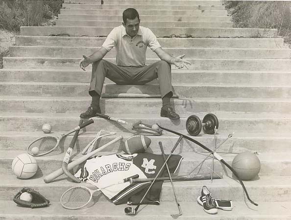 Former Athletic Director Gene Clayton with Sports Equipment